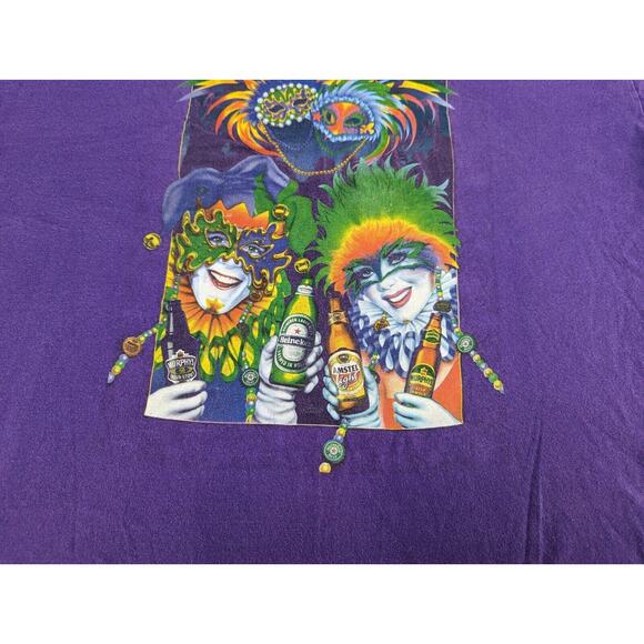 Vtg 2000 Mardis Gras Graphic T Shirt Size XL Purple Heineken Amstel Light - Picture 13 of 14